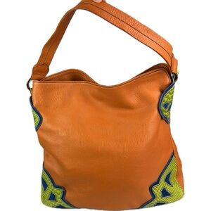 Made in Italy Genuine Leather Orange Purse With Mixed Leather Design Elements